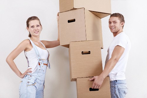 Household moving boxes arranged for a Holloway relocation